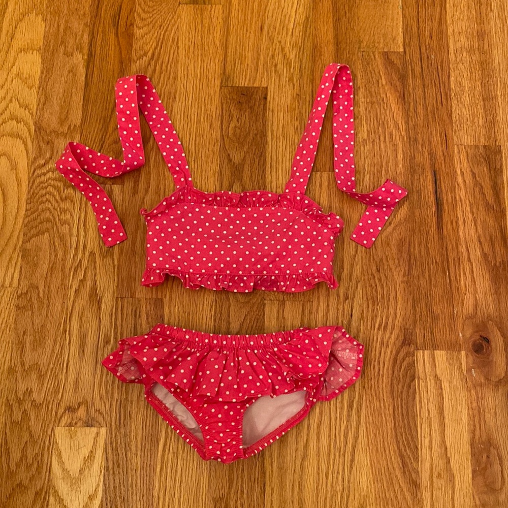 Kelly’s Kids 2pc Pink Polka Dot Bikini Ruffle Swim Suit Size 18M